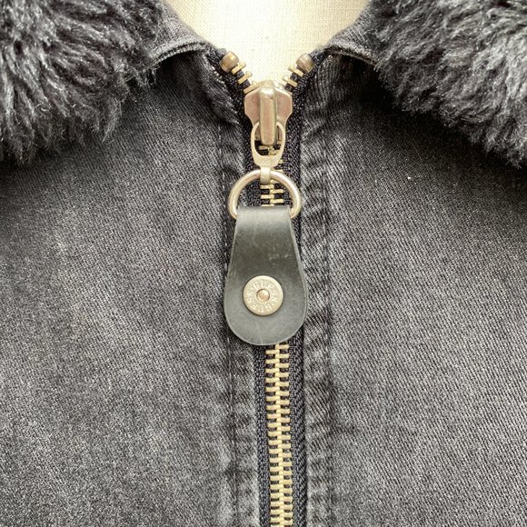 Vintage Guess Aviator Jean Jacket Black Y2K 90s Faux Fur Moto Grunge Mobwife-M - Picture 6 of 16